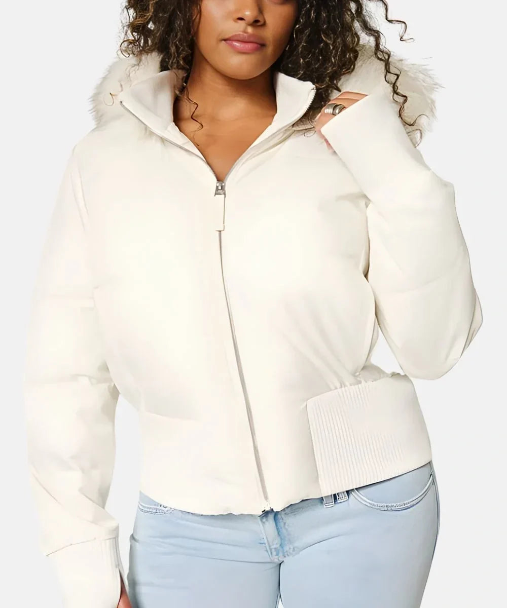 Jaslyn Faux Fur Hooded Puffer Jacket - Ivory