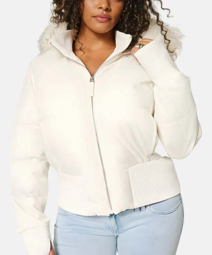 Jaslyn Faux Fur Hooded Puffer Jacket - Ivory