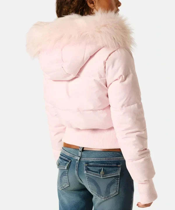 Jaslyn Faux Fur Hooded Puffer Jacket - Pink