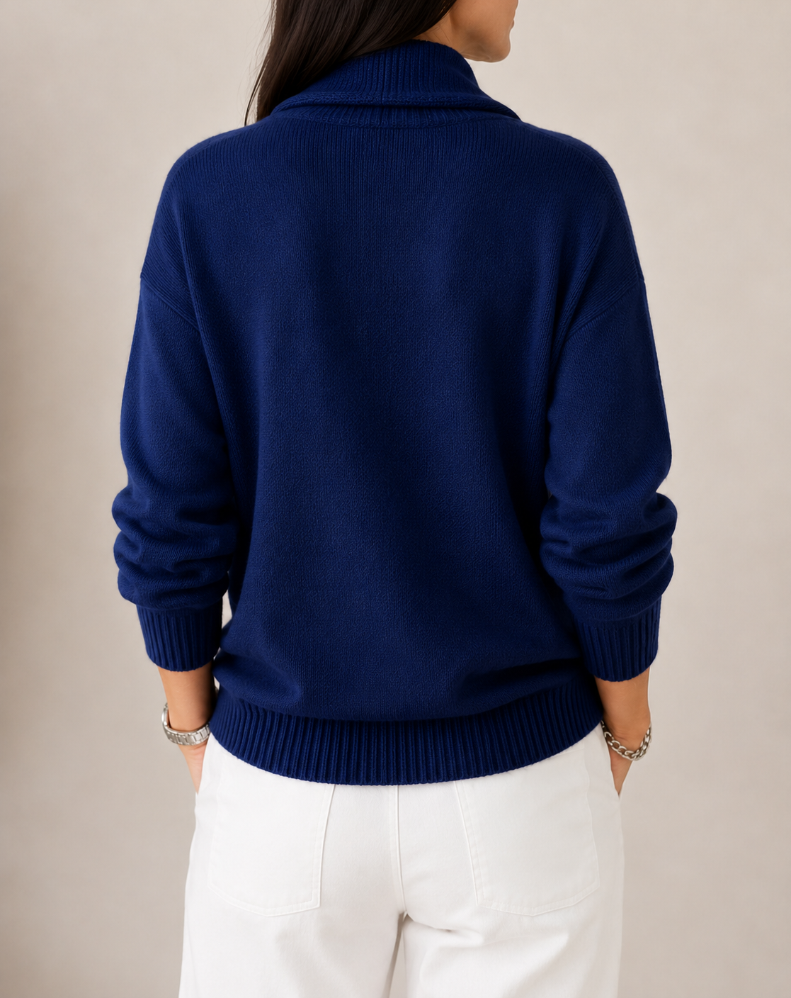 Jaycee Draped Cowl Neck Sweater - Navy Blue