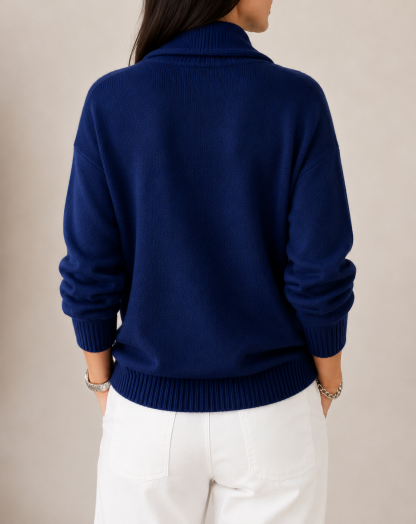 Jaycee Draped Cowl Neck Sweater - Navy Blue