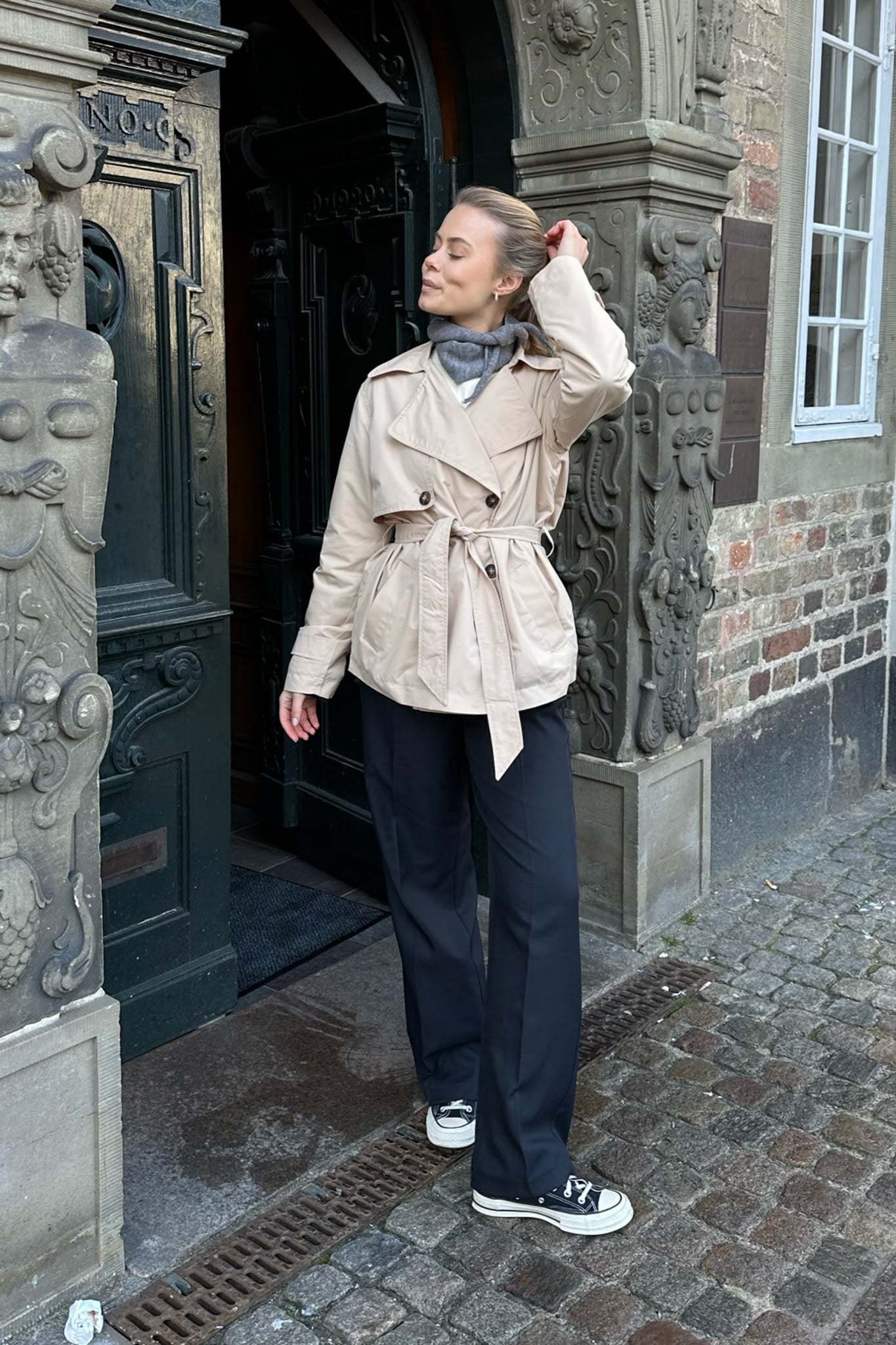 Jorene Double-Breasted Trench Coat - Beige