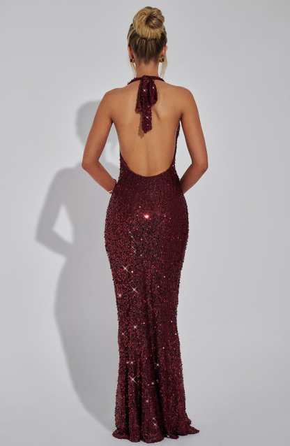 Kalina Glitter Maxi Dress - Wine Sparkle