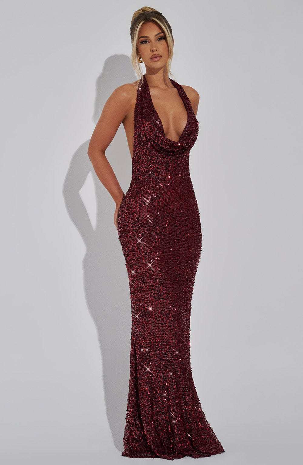 Kalina Glitter Maxi Dress - Wine Sparkle