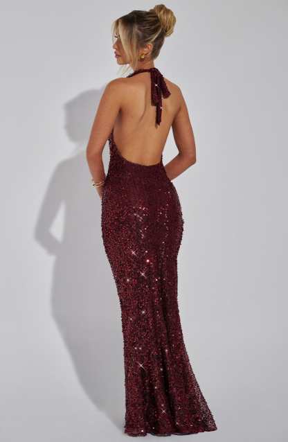 Kalina Glitter Maxi Dress - Wine Sparkle