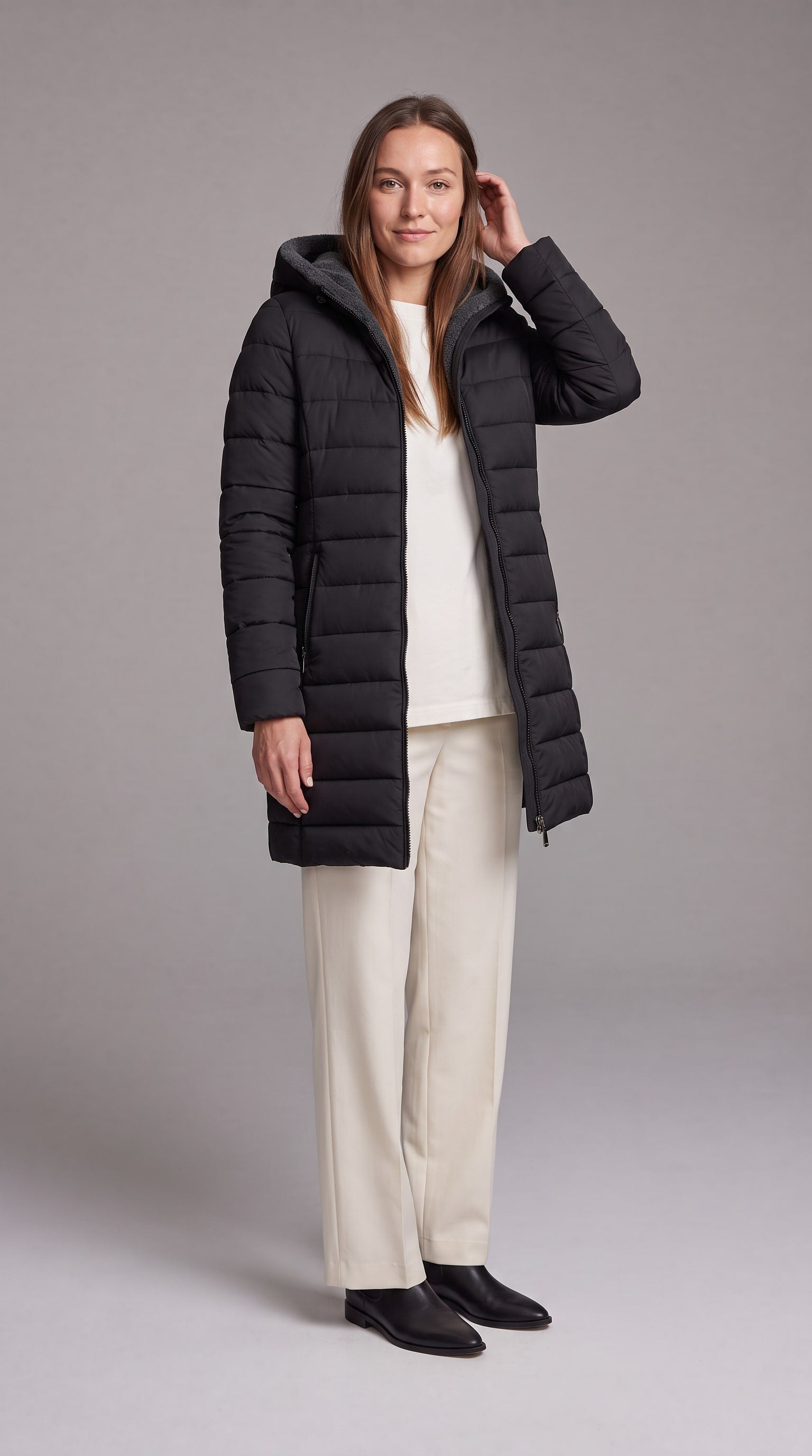 Kalinda Hooded A-Line Puffer Coat - Black