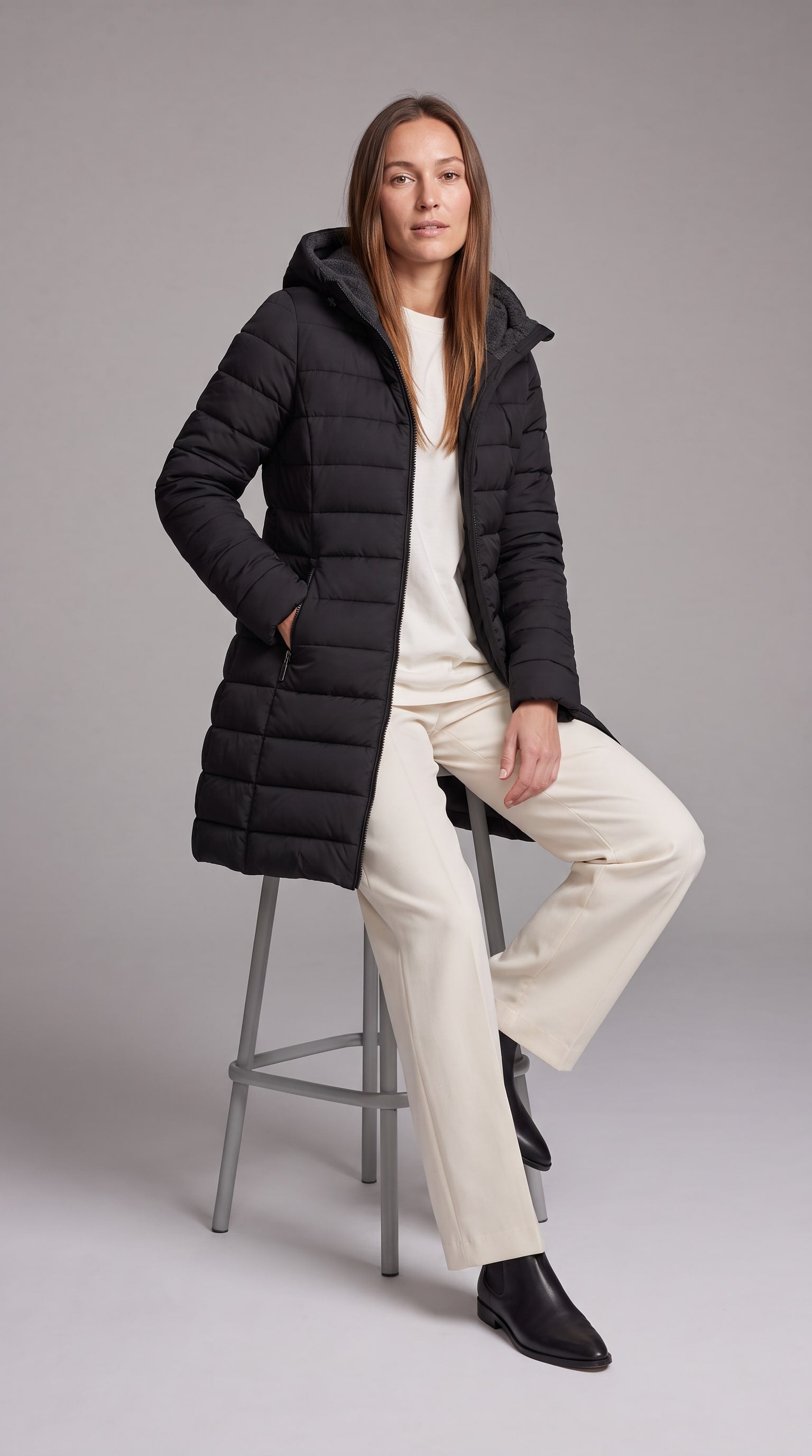 Kalinda Hooded A-Line Puffer Coat - Black