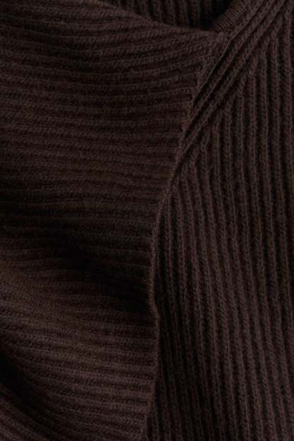 Katia Cowl Neck Ribbed Sweater - Chocolate Brown