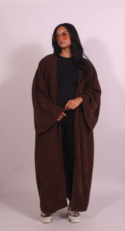 Kensley Oversized Open Front Longline Coat - Brown