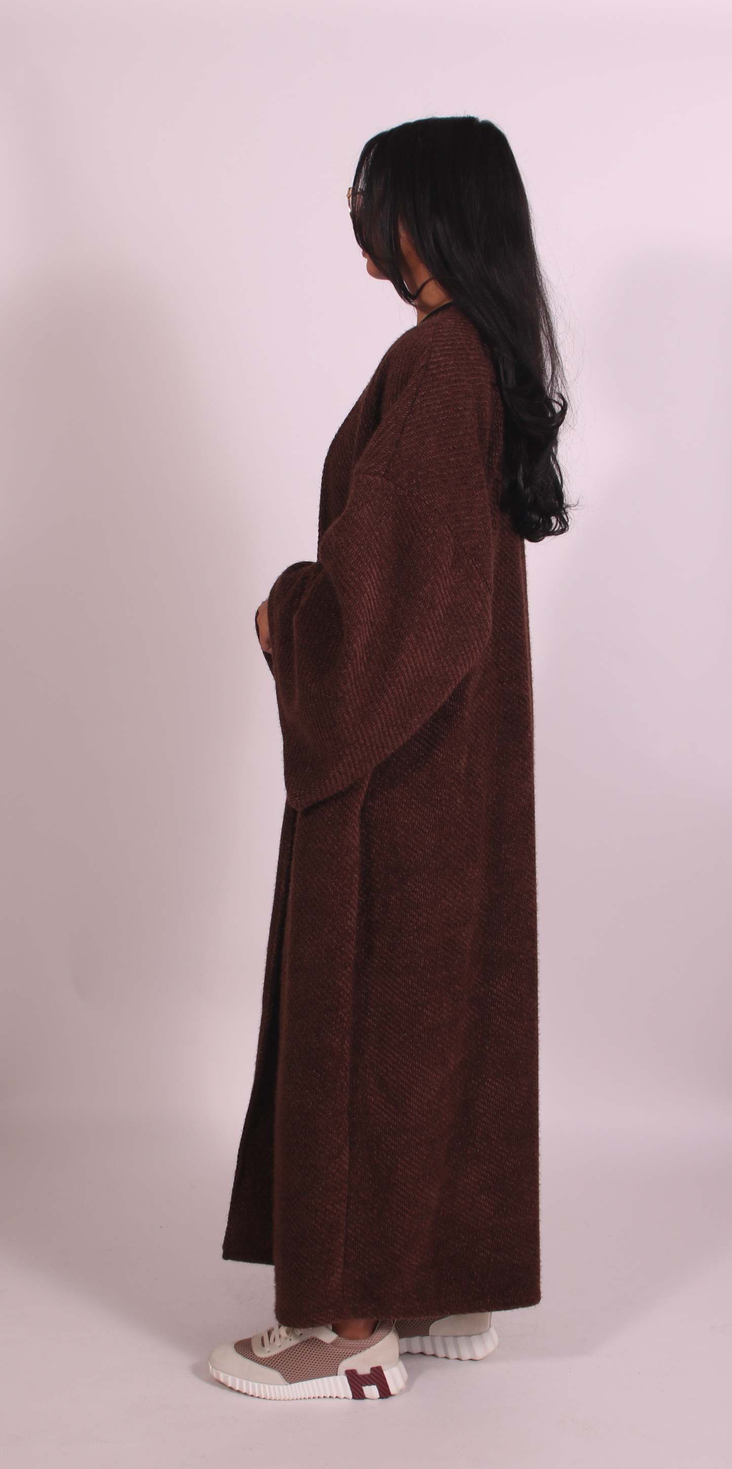Kensley Oversized Open Front Longline Coat - Brown