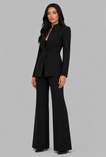 Kenzie Tailored Blazer Flared Trouser Set - Black