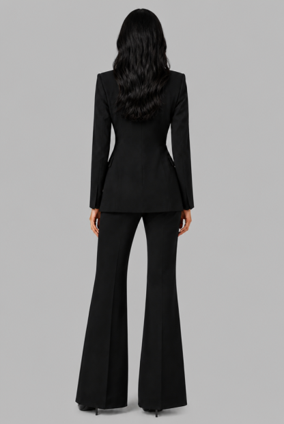 Kenzie Tailored Blazer Flared Trouser Set - Black