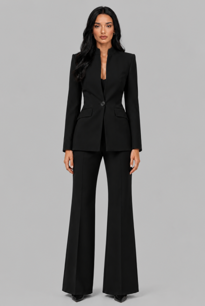 Kenzie Tailored Blazer Flared Trouser Set - Black
