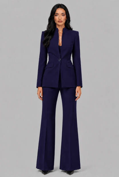Kenzie Tailored Blazer Flared Trouser Set - Navy