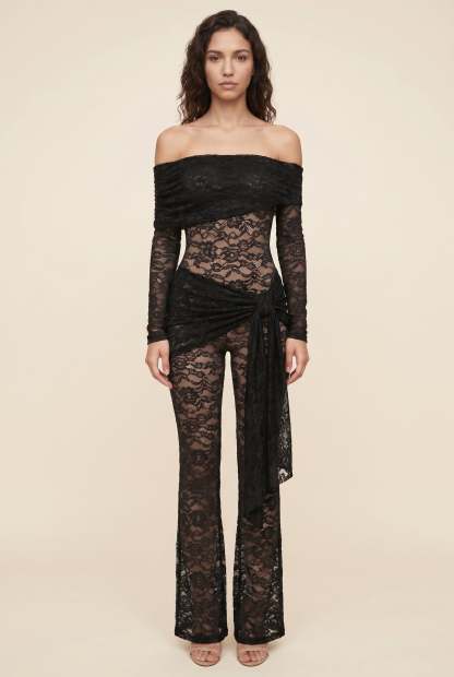 Klara Lace Off Shoulder Jumpsuit - Black