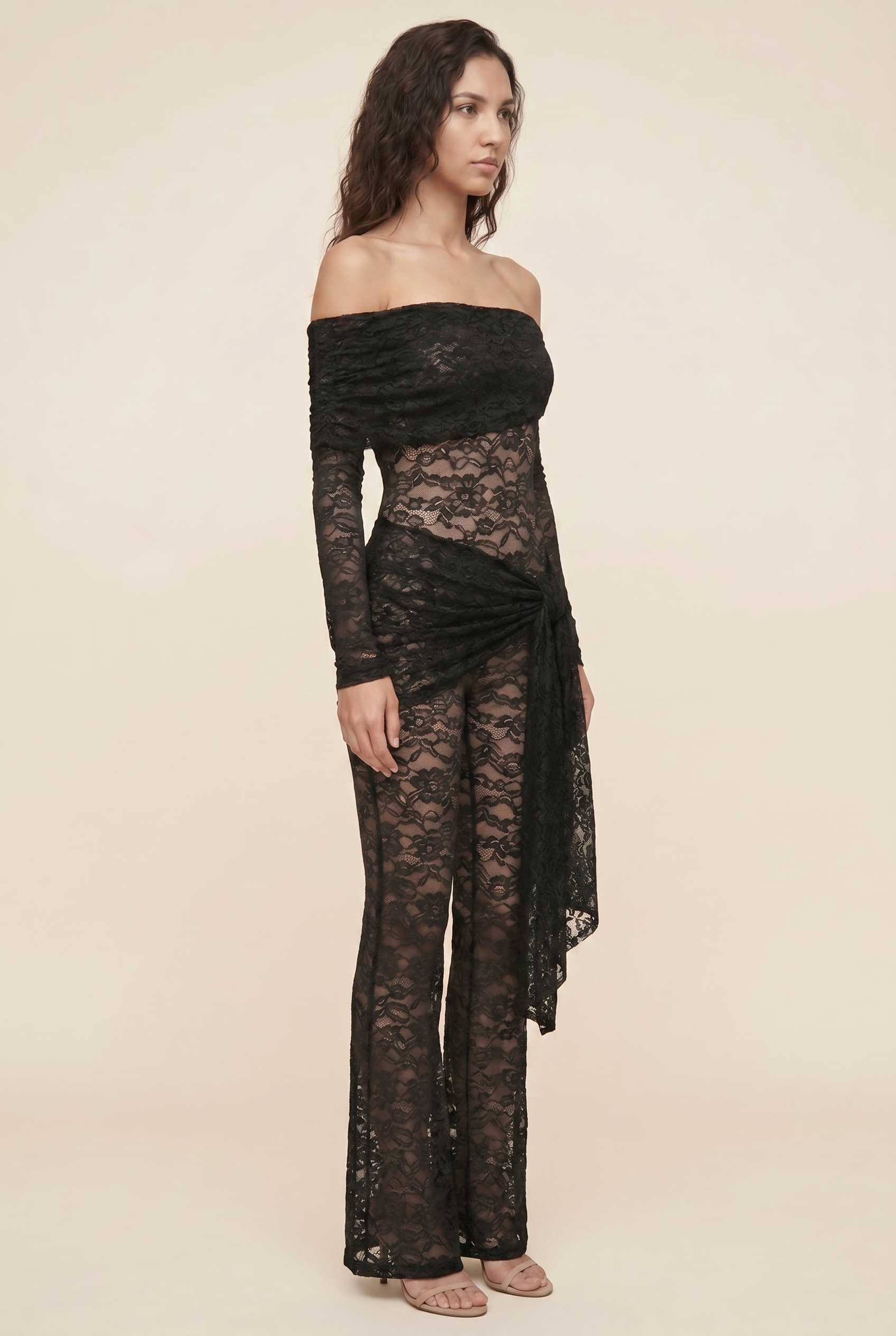 Klara Lace Off Shoulder Jumpsuit - Black
