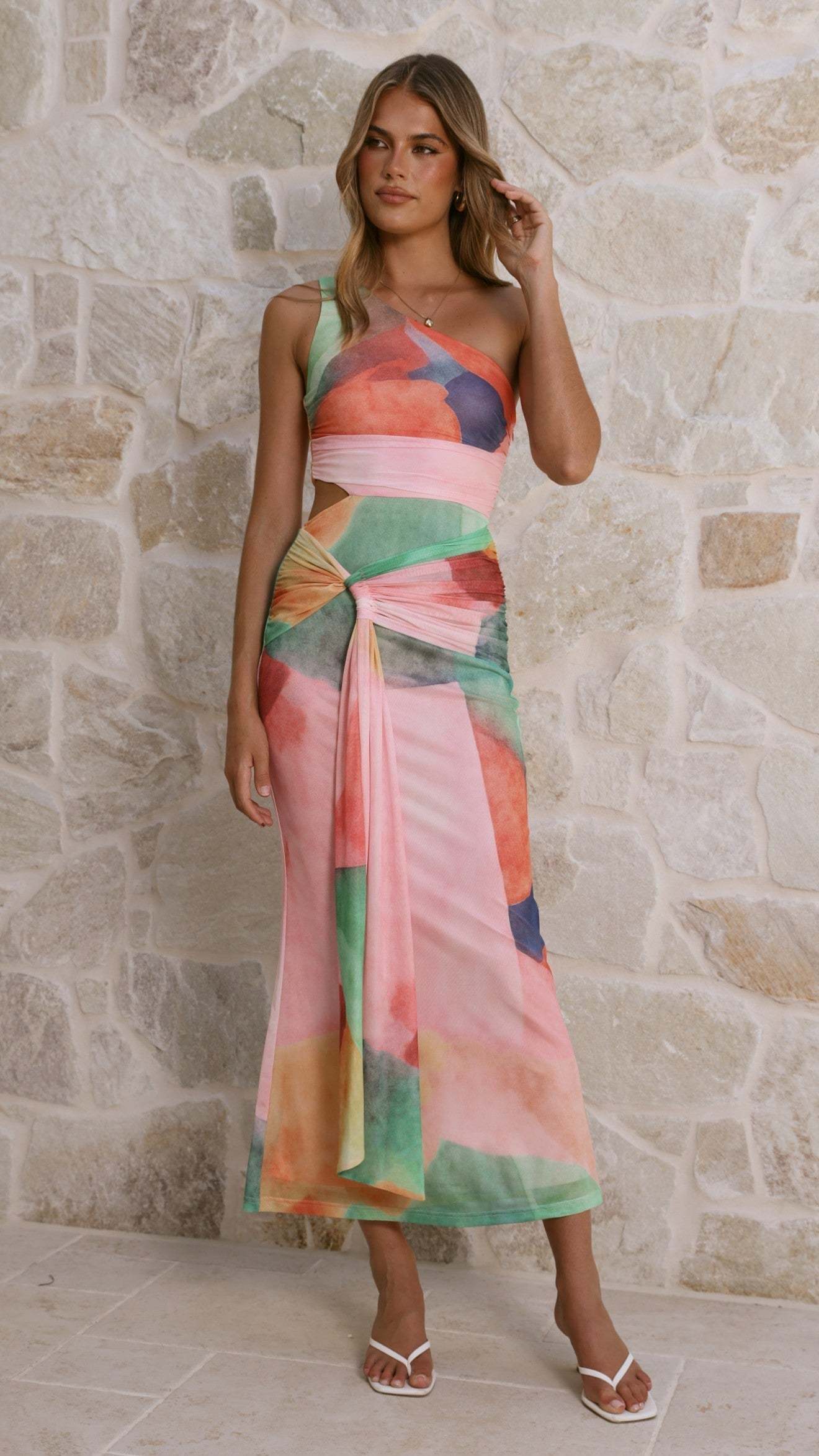 Kourt Cutout Maxi Dress - Cream Multi