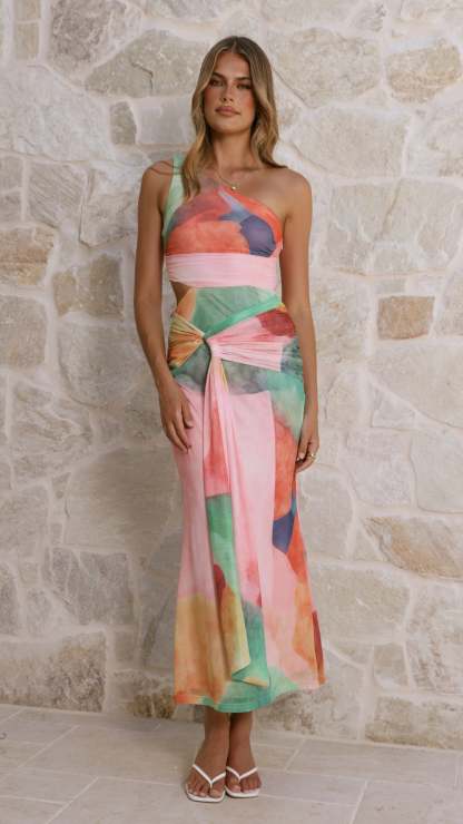Kourt Cutout Maxi Dress - Cream Multi