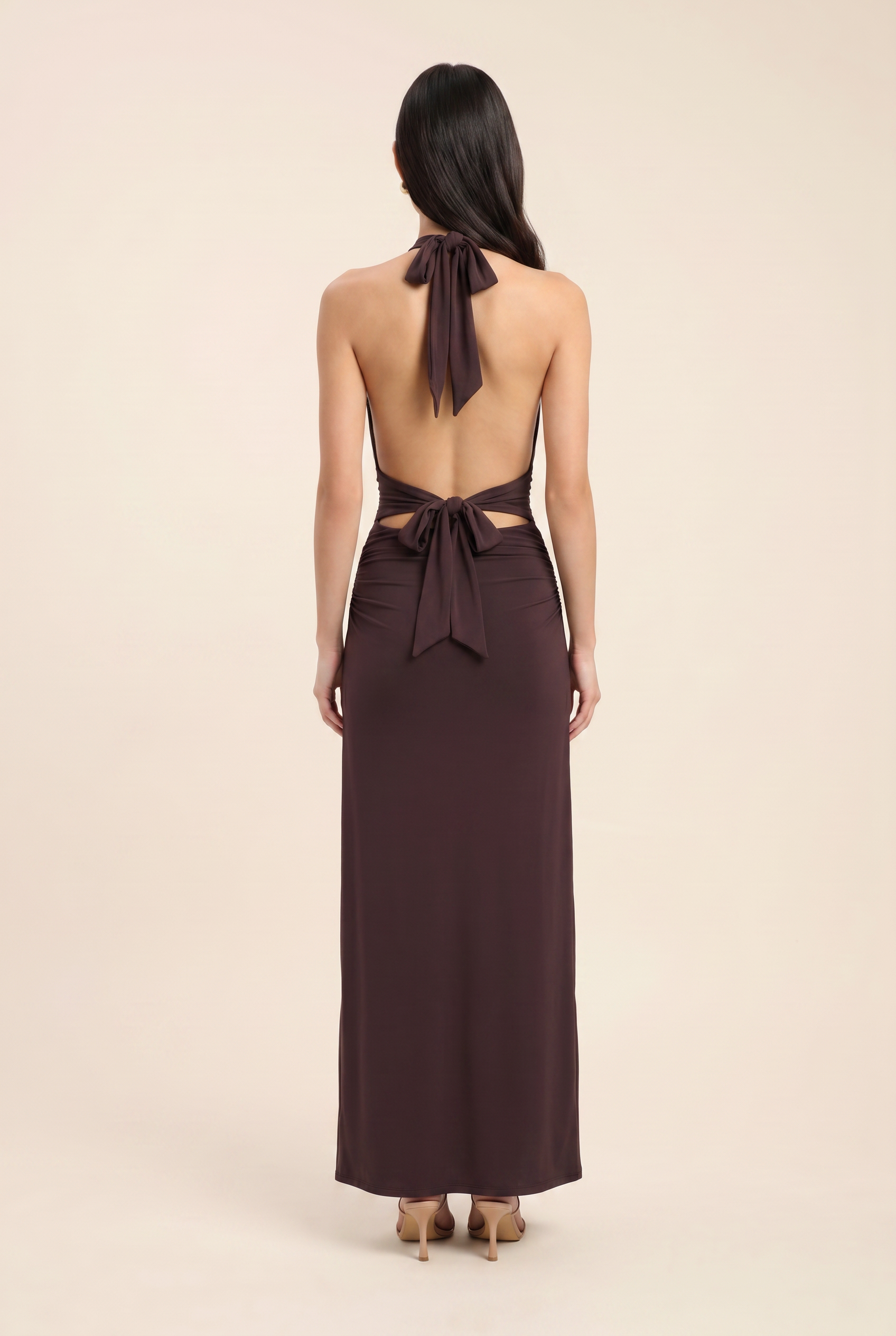 Lais Halter Maxi Dress - Chocolate Brown