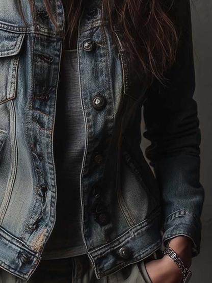Levana Denim Military Utility Jacket - Blue