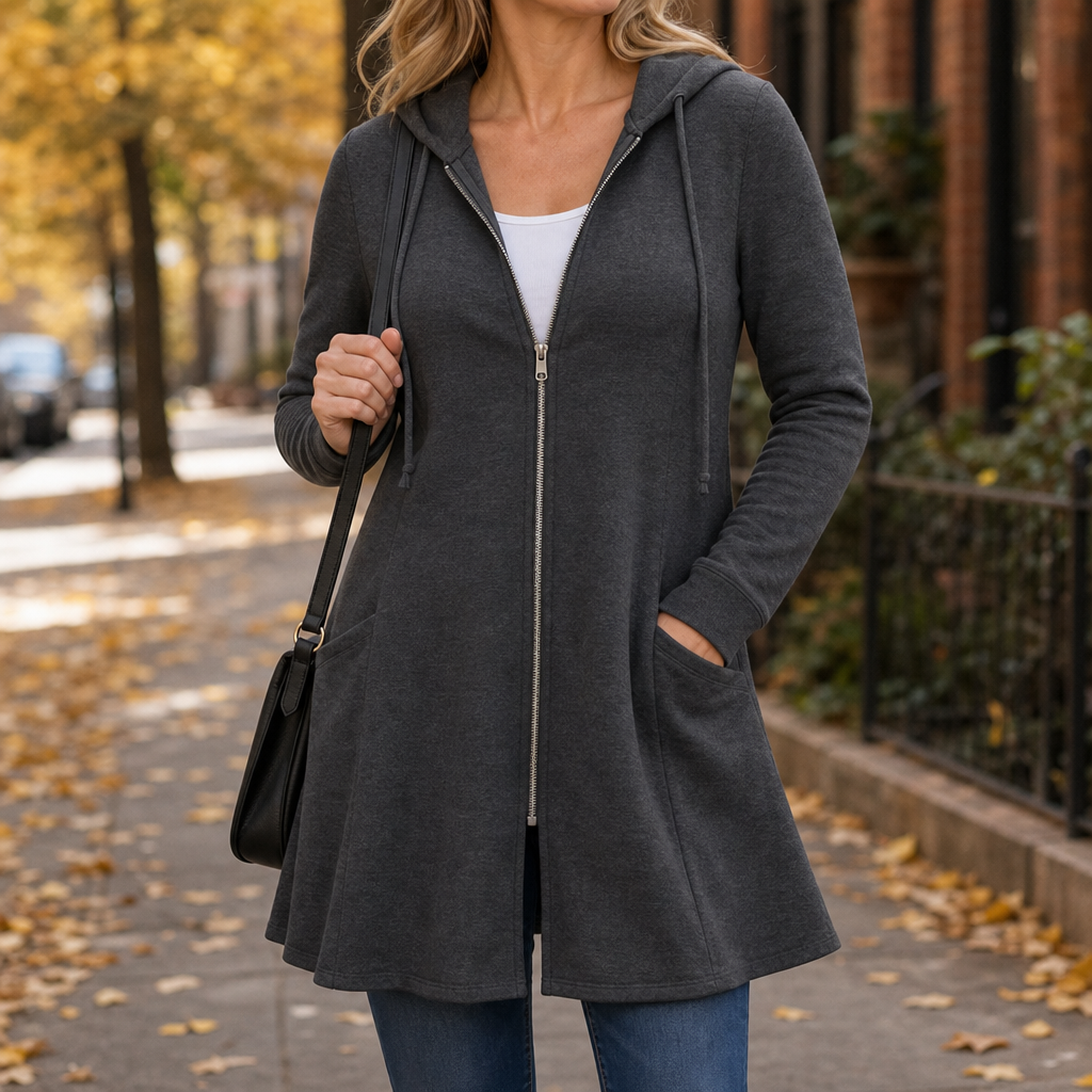 Lianna Longline Hooded Zip Jacket - Gray