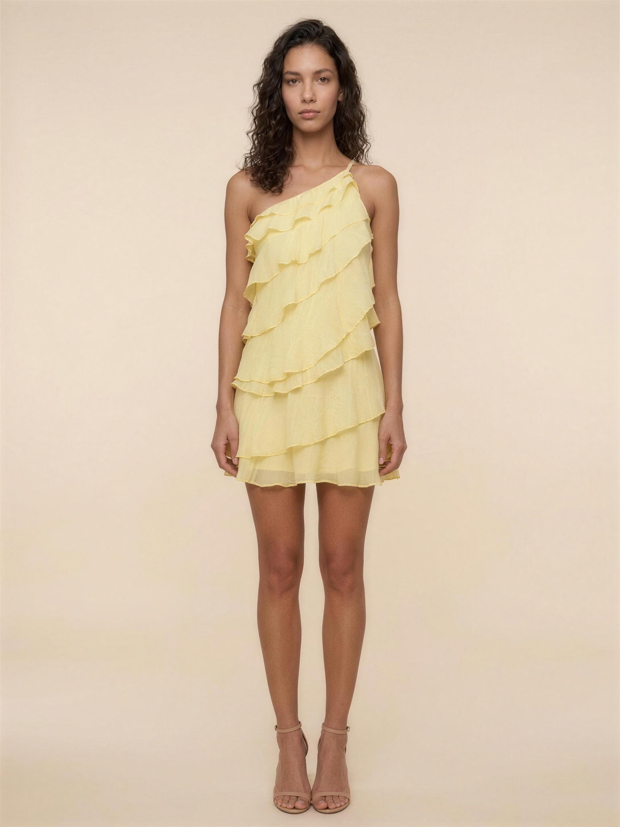 Lorraine Tiered Mini Dress - Lemon