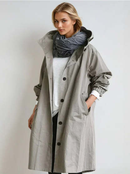 Luana Oversized Hooded Longline Raincoat - Gray