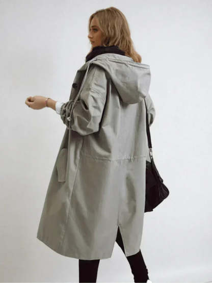 Luana Oversized Hooded Longline Raincoat - Gray