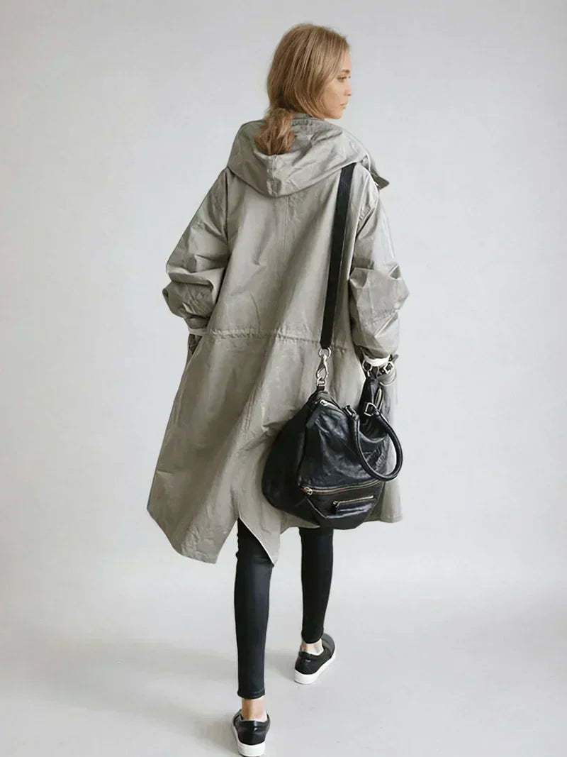 Luana Oversized Hooded Longline Raincoat - Gray