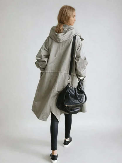 Luana Oversized Hooded Longline Raincoat - Gray