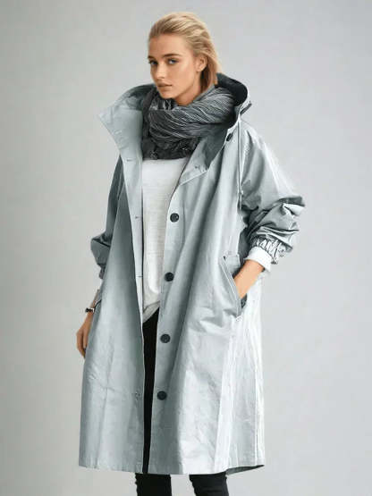Luana Oversized Hooded Longline Raincoat - Light Blue