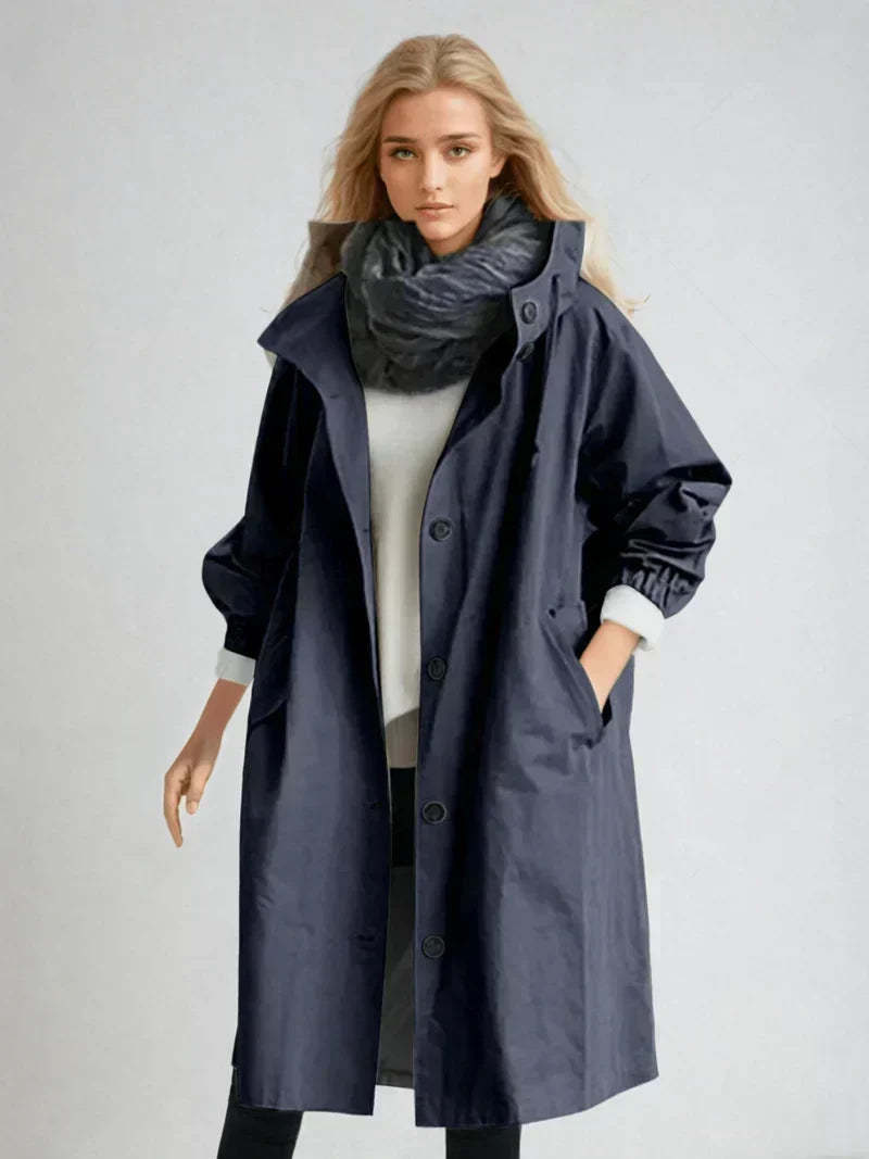 Luana Oversized Hooded Longline Raincoat - Navy