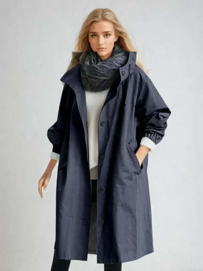 Luana Oversized Hooded Longline Raincoat - Navy