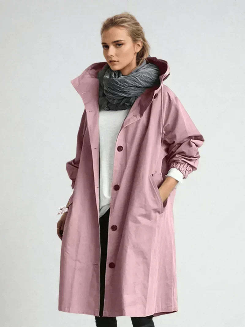 Luana Oversized Hooded Longline Raincoat - Pink