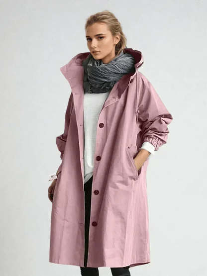Luana Oversized Hooded Longline Raincoat - Pink