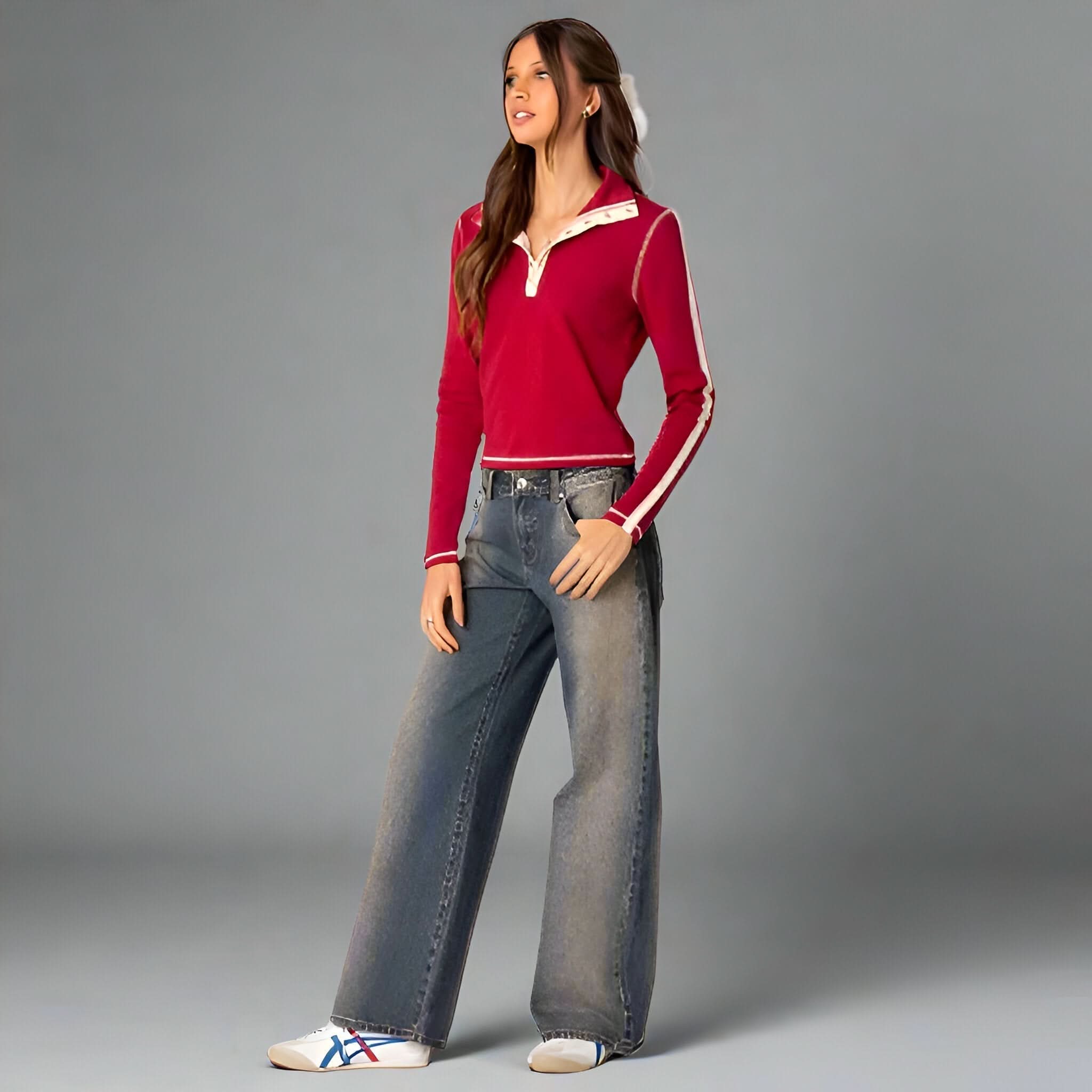Vintage wash wide leg jeans with relaxed straight fit