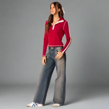 Vintage wash wide leg jeans with relaxed straight fit