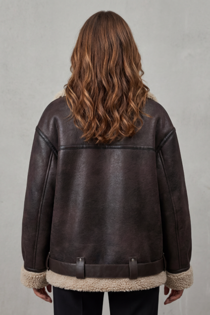 Megan Shearling Collar Oversized Aviator Jacket