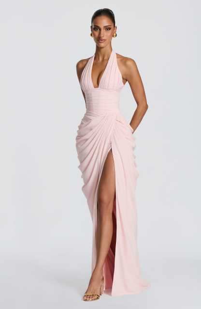 Minette Halter Maxi Dress - Blush Pink