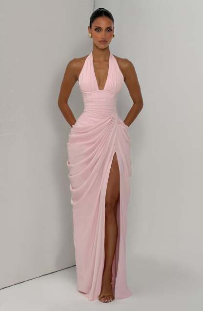 Minette Halter Maxi Dress - Blush Pink