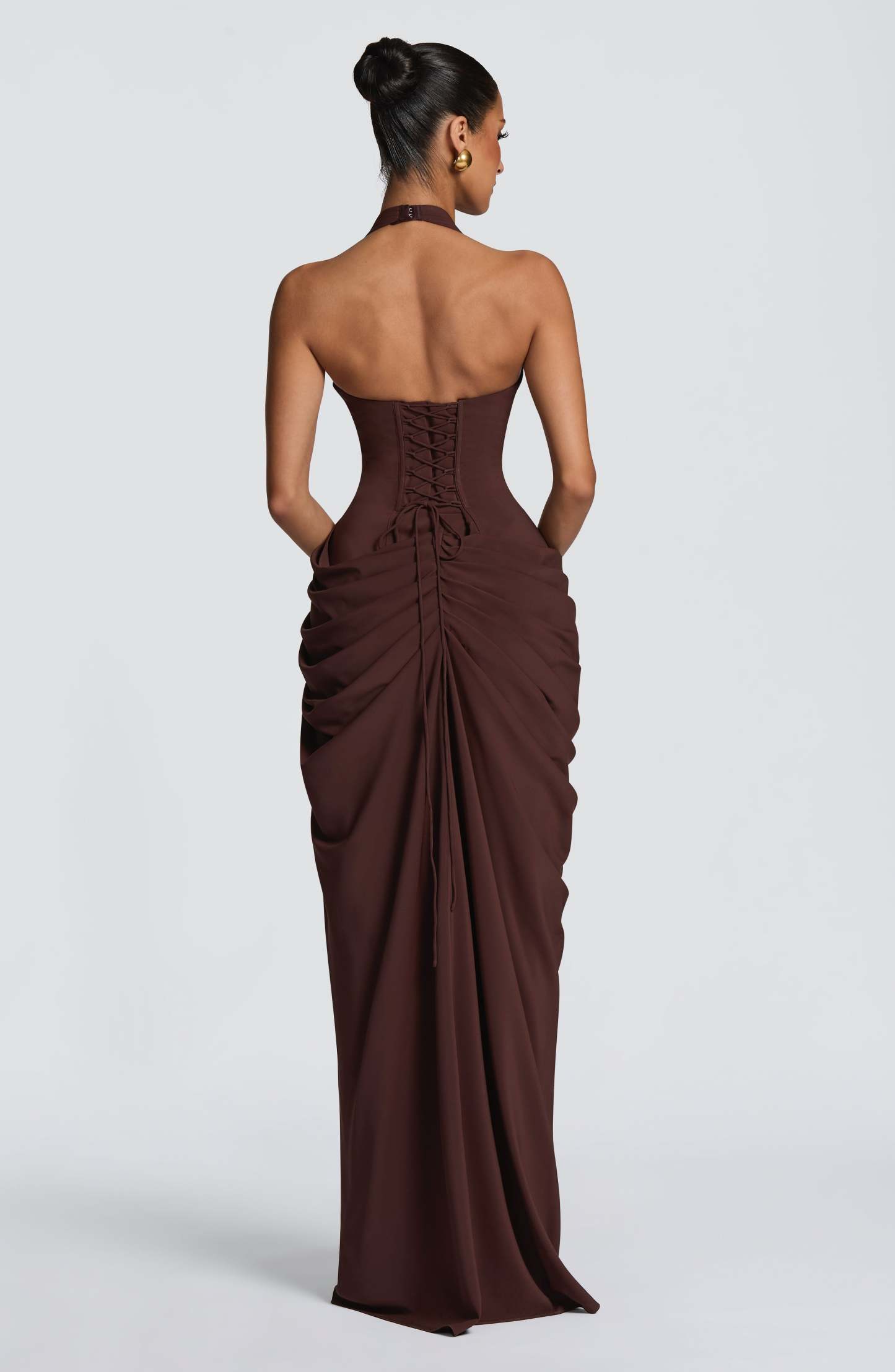 Minette Halter Maxi Dress - Chocolate Brown