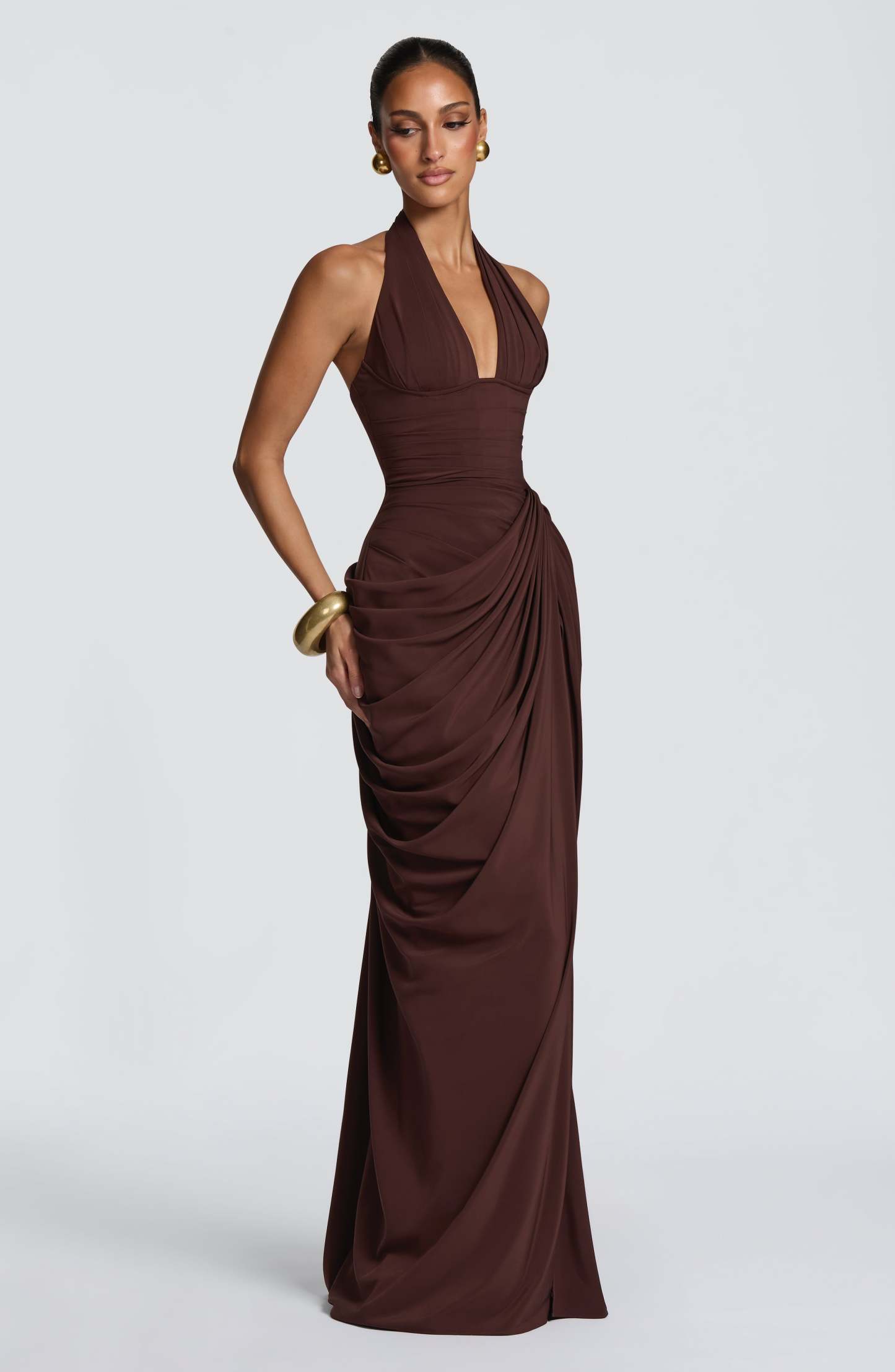 Minette Halter Maxi Dress - Chocolate Brown