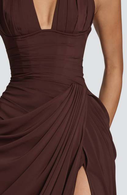 Minette Halter Maxi Dress - Chocolate Brown