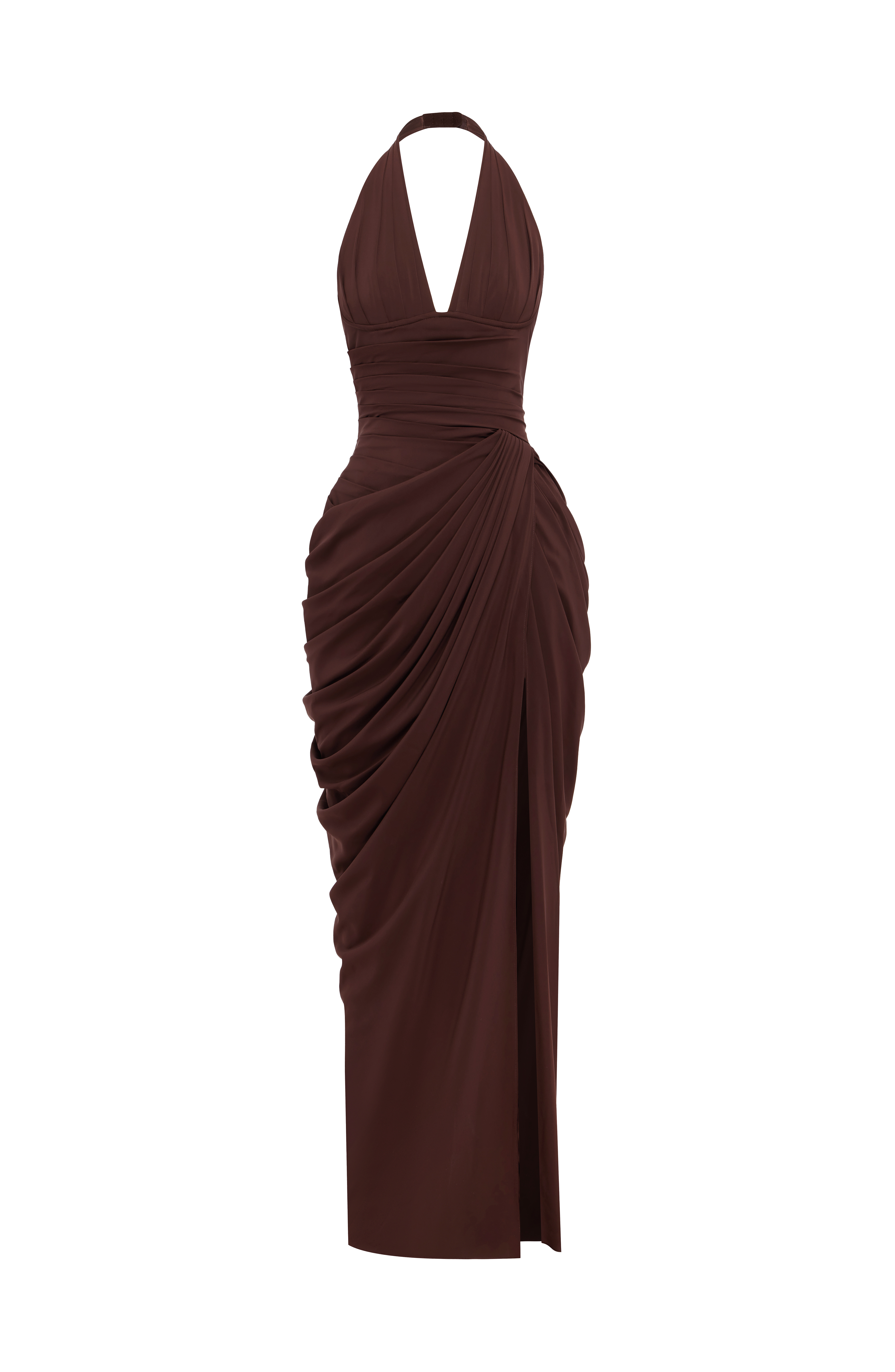 Minette Halter Maxi Dress - Chocolate Brown