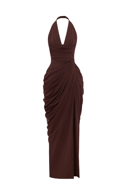 Minette Halter Maxi Dress - Chocolate Brown