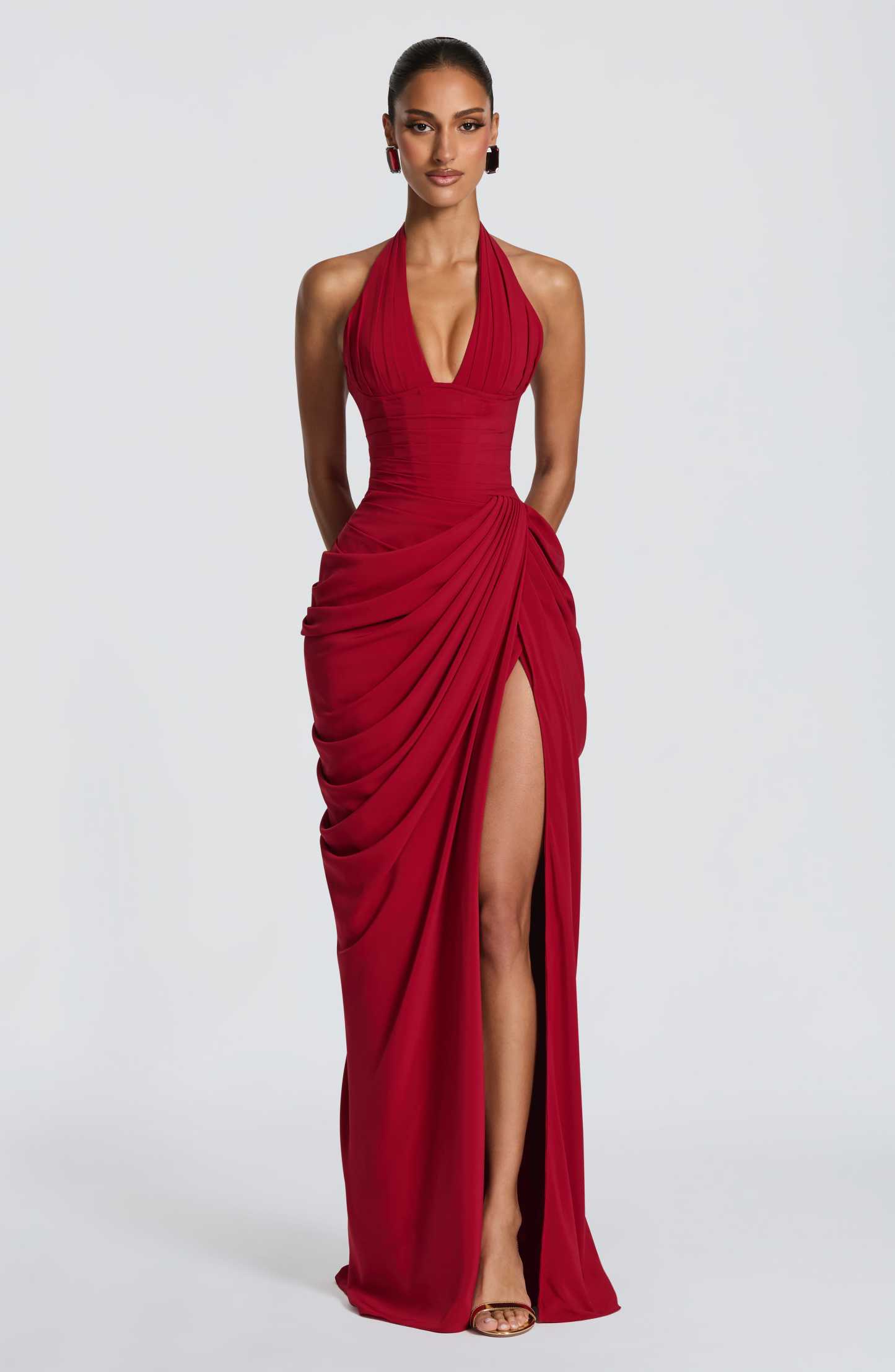 Minette Halter Maxi Dress - Deep Red