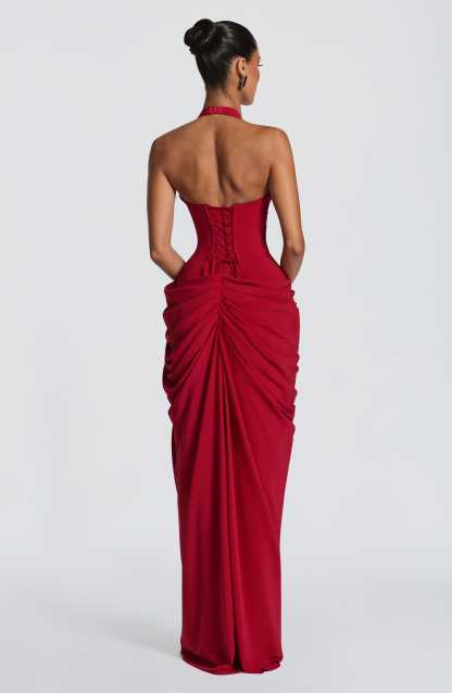 Minette Halter Maxi Dress - Deep Red