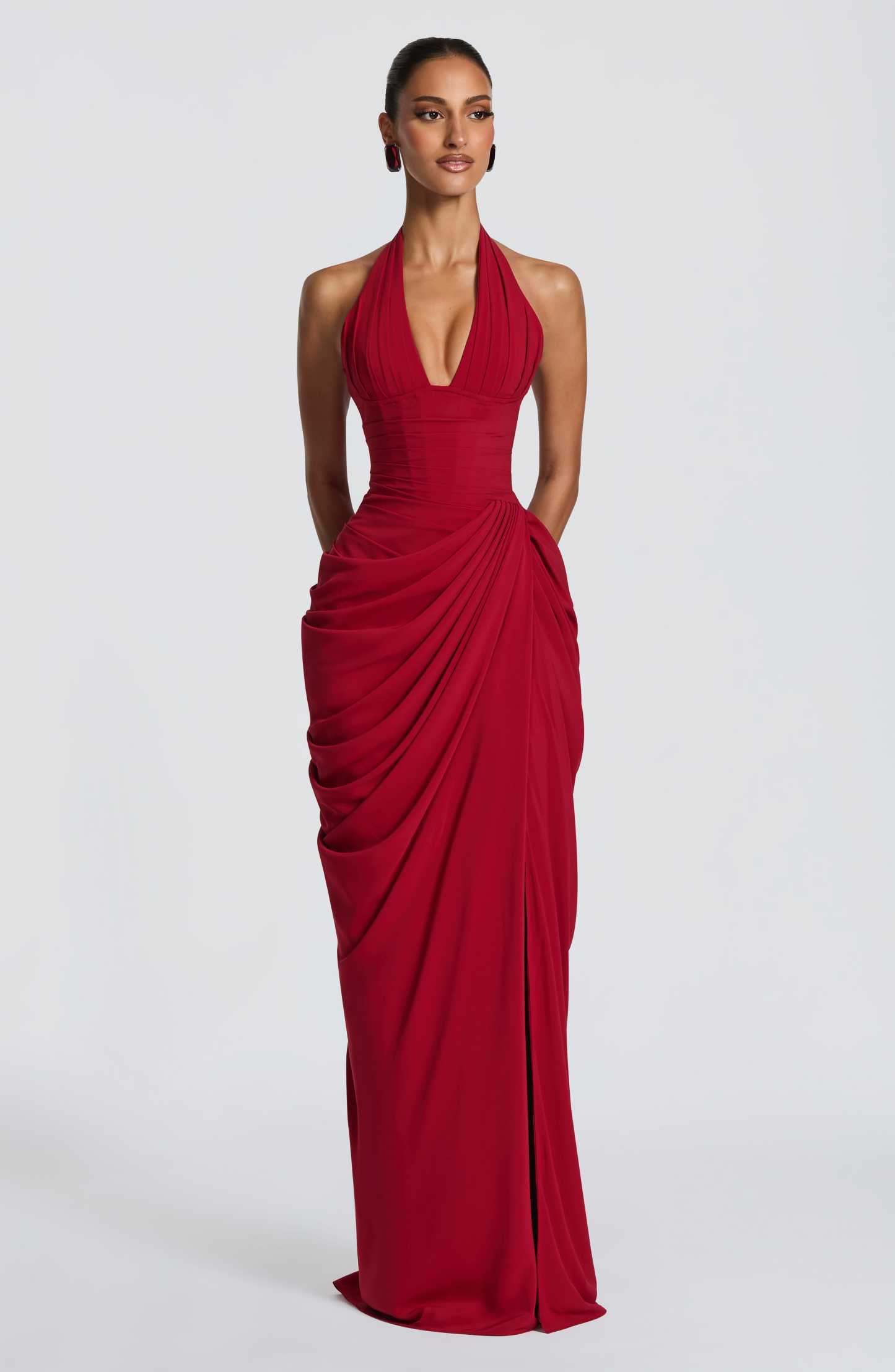 Minette Halter Maxi Dress - Deep Red