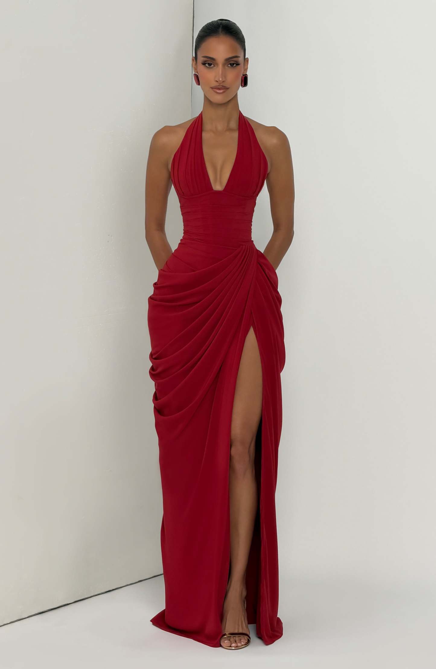 Minette Halter Maxi Dress - Deep Red