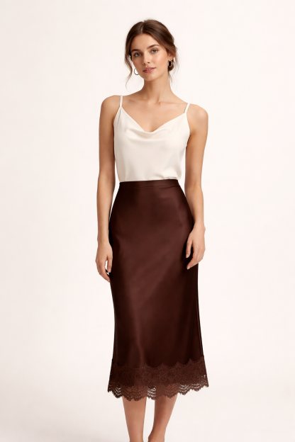 Mireya Lace Trim Maxi Skirt - Chocolate Brown